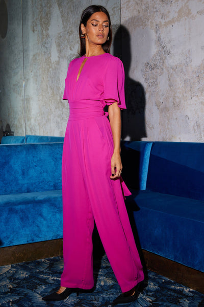 Pink jumpsuit hot sale with sleeves