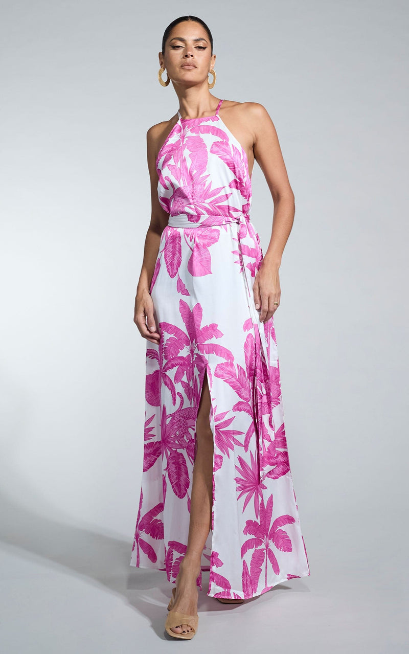 Sunset Dress In Pink on White Jungle