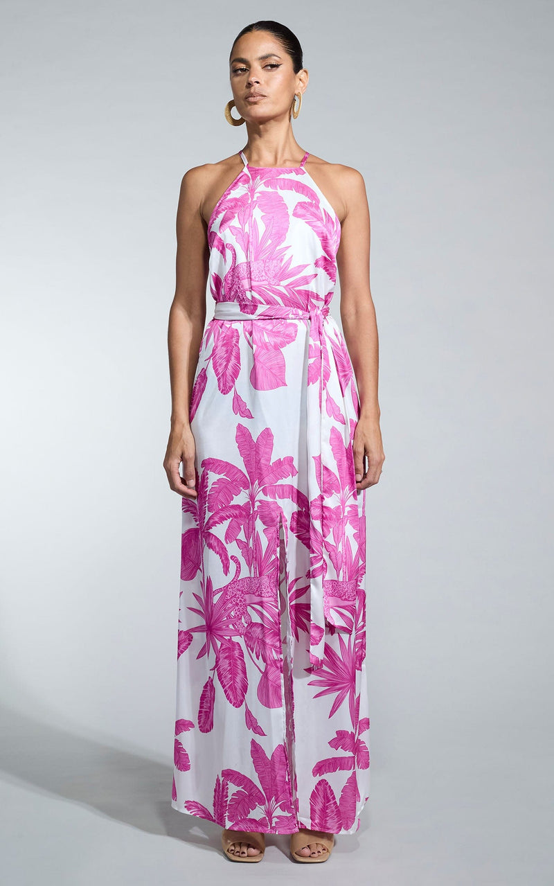 Sunset Dress In Pink on White Jungle