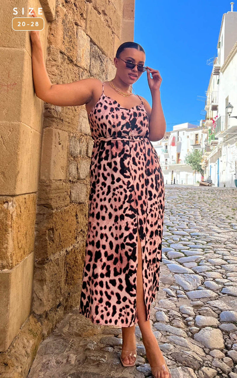 Sookie Slip Dress In Blush Leopard - Extended Sizing
