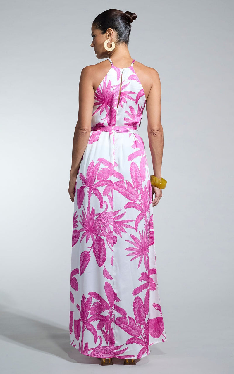 Sunset Dress In Pink on White Jungle