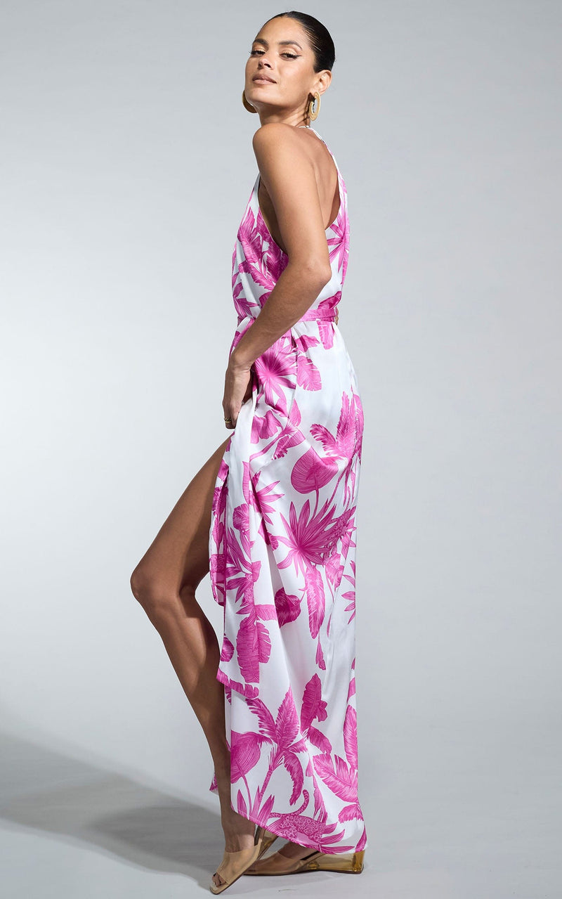 Sunset Dress In Pink on White Jungle