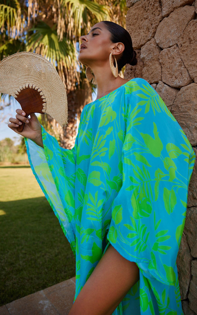 Ocean Azul Kaftan in Citrus Leaf print