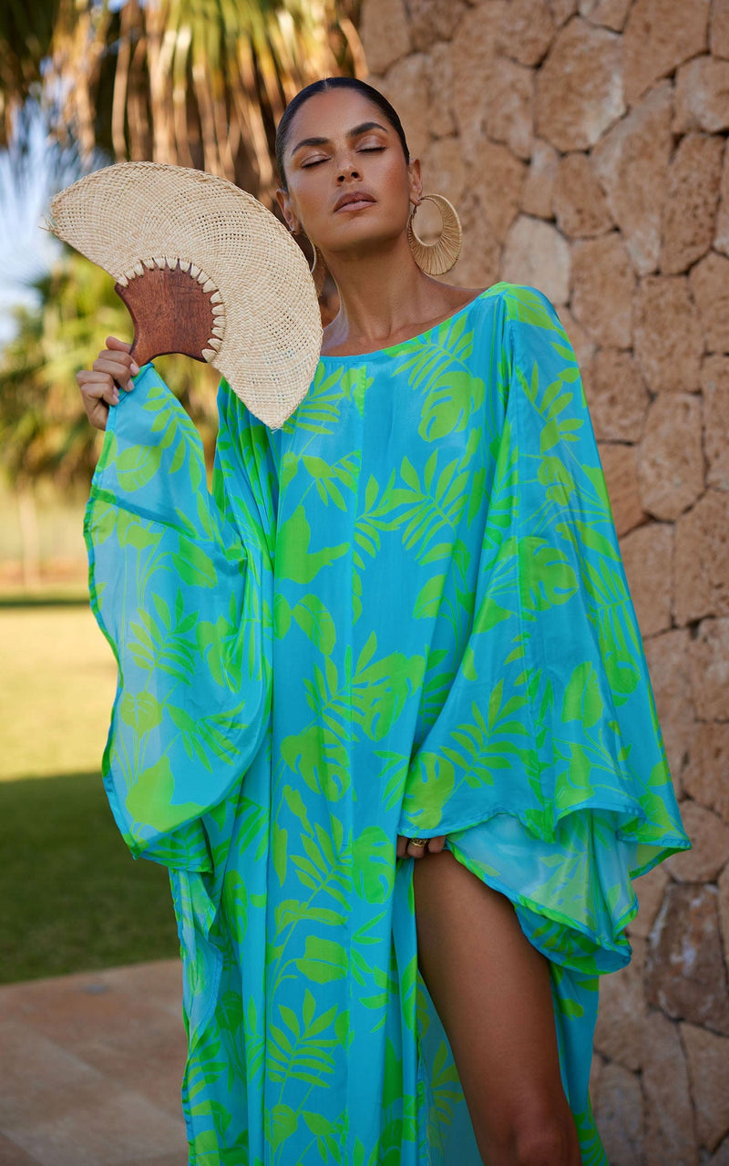Ocean Azul Kaftan in Citrus Leaf print