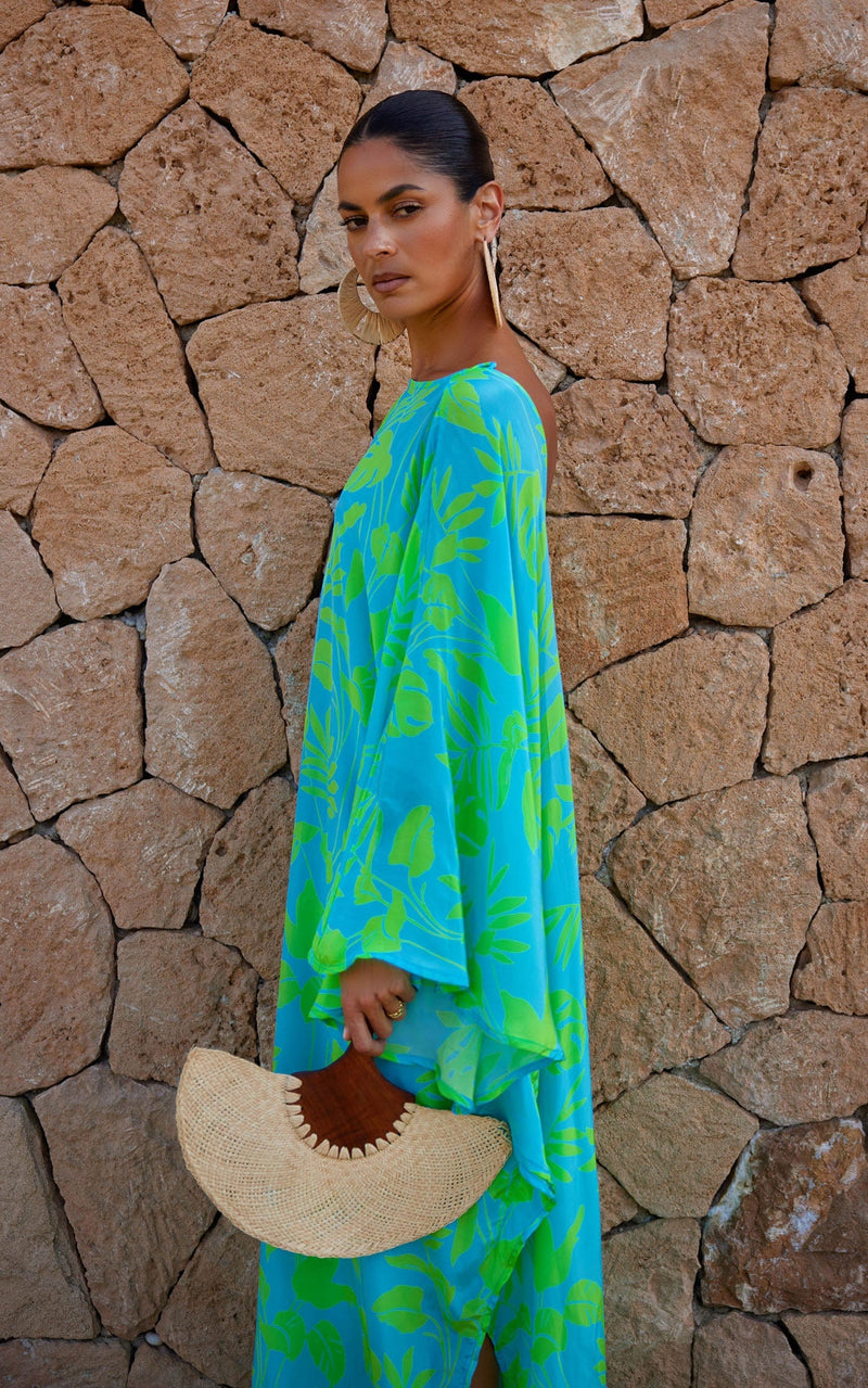 Ocean Azul Kaftan in Citrus Leaf print