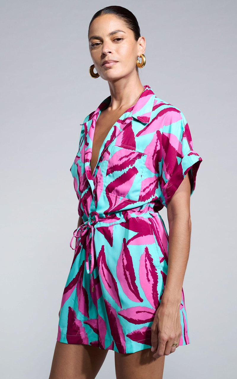 Rizzo Shirt Playsuit in Pink on Mint Leaf