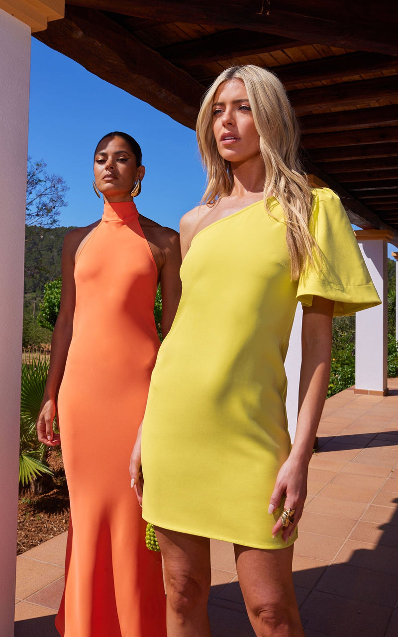 Joy One Shoulder Mini Dress in Yellow