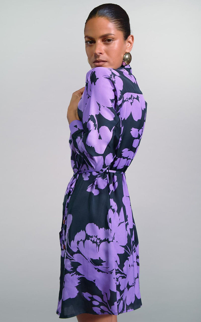 Melody Mini Shirt Dress in Lilac on Black Floral