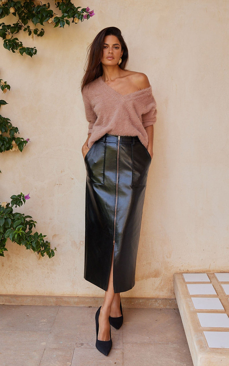 Bailey Skirt in Black Faux Leather