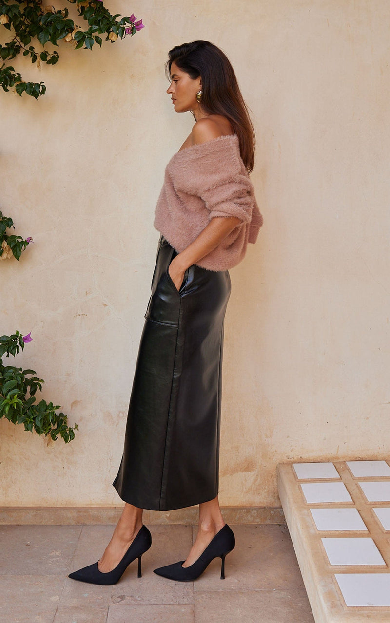 Bailey Skirt in Black Faux Leather
