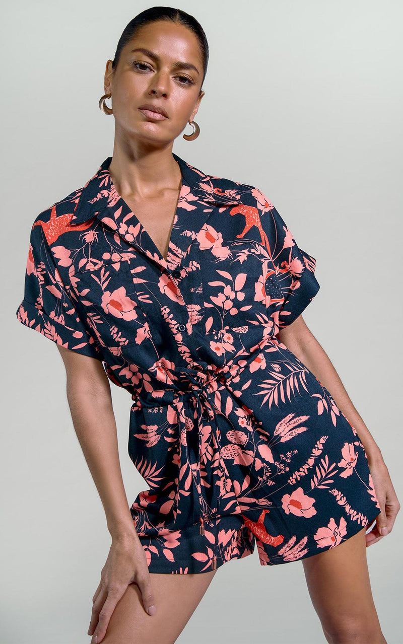 Rizzo Shirt Playsuit in Peach Meadow on Black