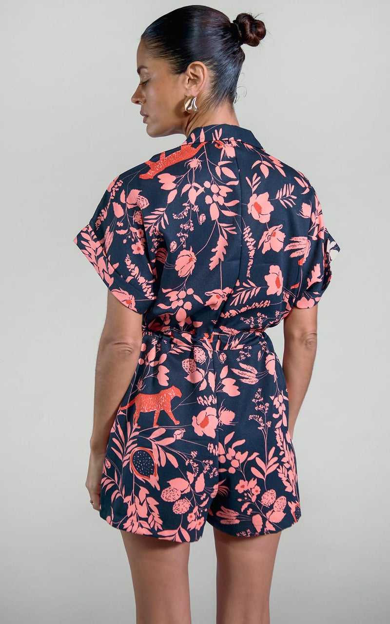 Rizzo Shirt Playsuit in Peach Meadow on Black