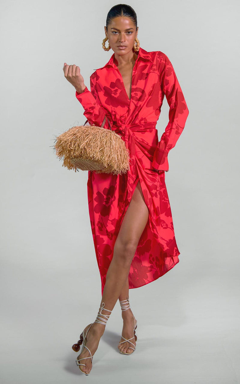 Frankie Wrap Dress in Red Floral Leopard