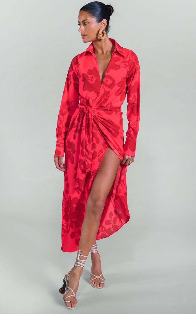 Frankie Wrap Dress in Red Floral Leopard