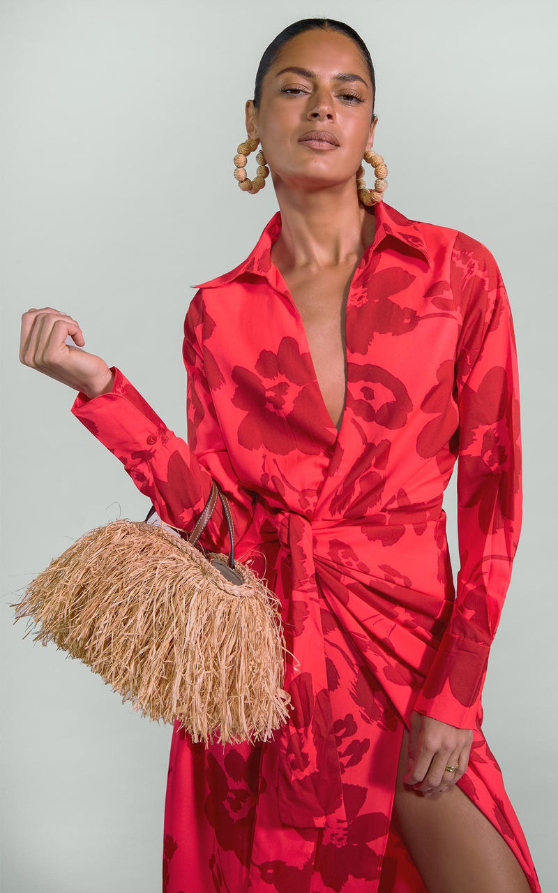 Frankie Wrap Dress in Red Floral Leopard
