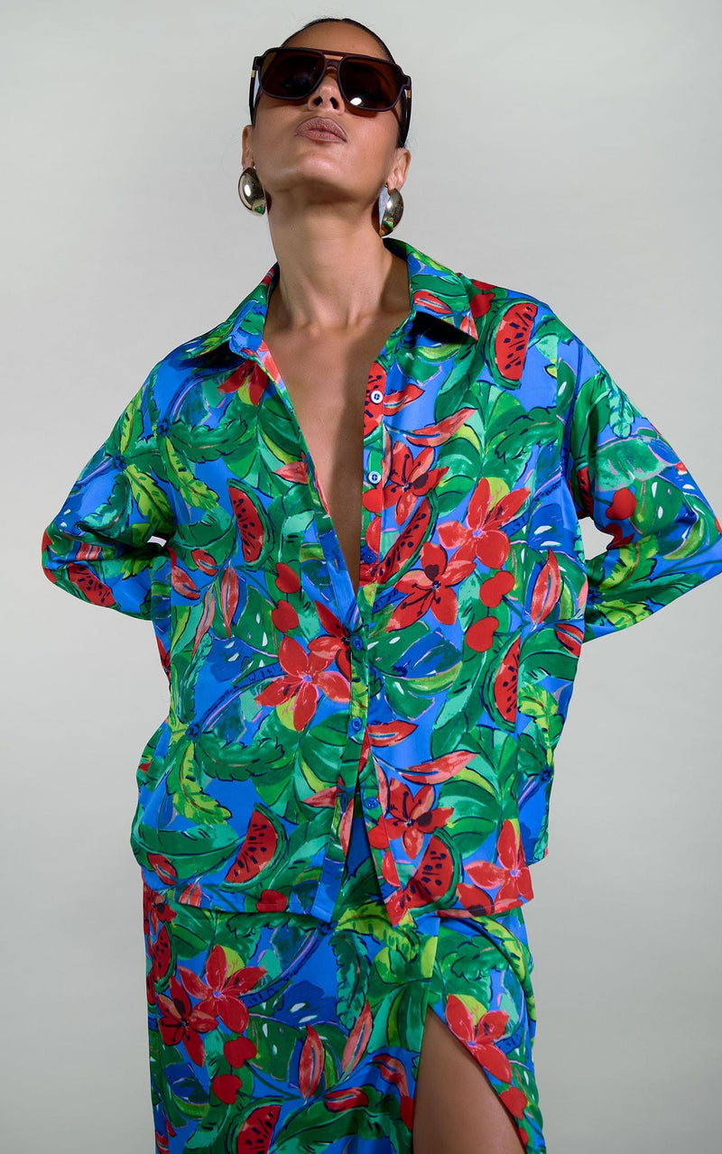 Nevada Shirt in Tropic on Blue Watermelon