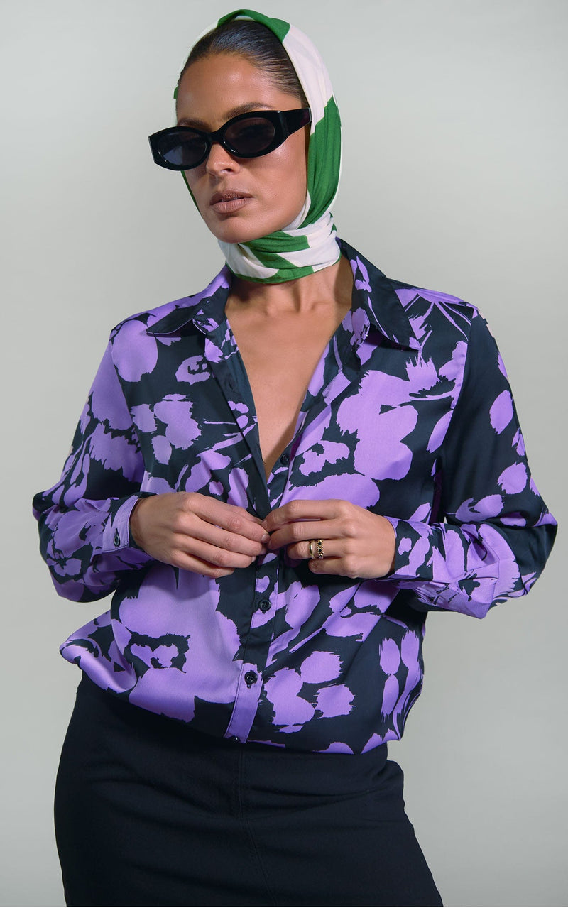 Nevada Shirt in Lilac on Black Floral