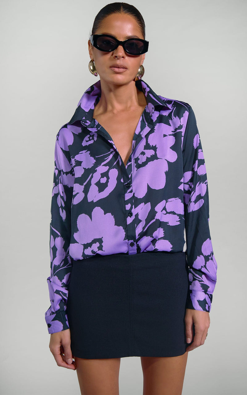 Nevada Shirt in Lilac on Black Floral