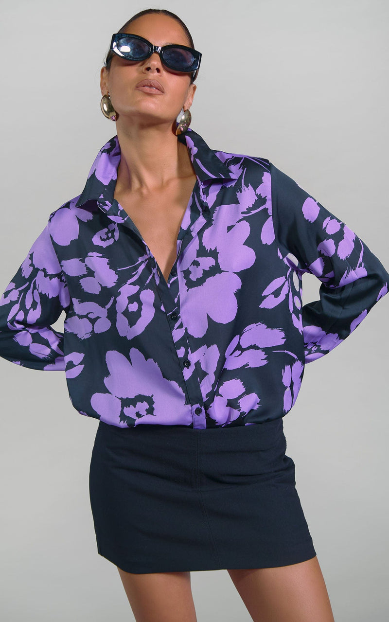Nevada Shirt in Lilac on Black Floral