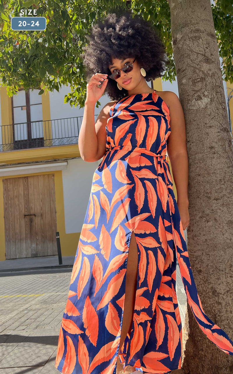 Sunset Dress In Abstract Leaf - Extended Sizing