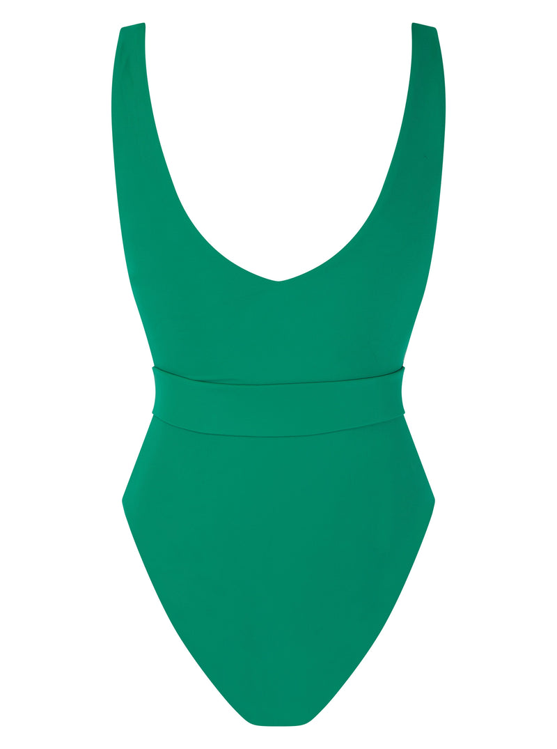 back view of HALO Sa Caleta Swimsuit In Green on white background