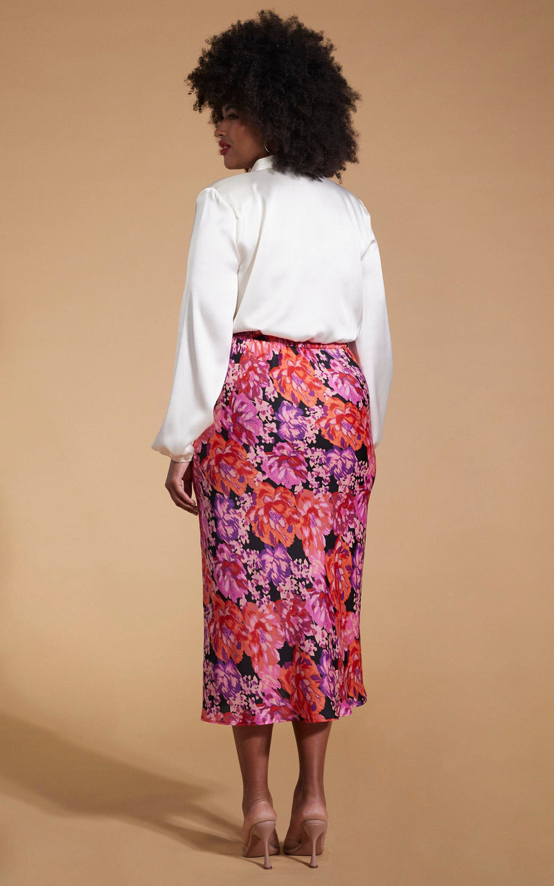 Renzo Skirt In Red & Lilac Floral - Extended Sizing