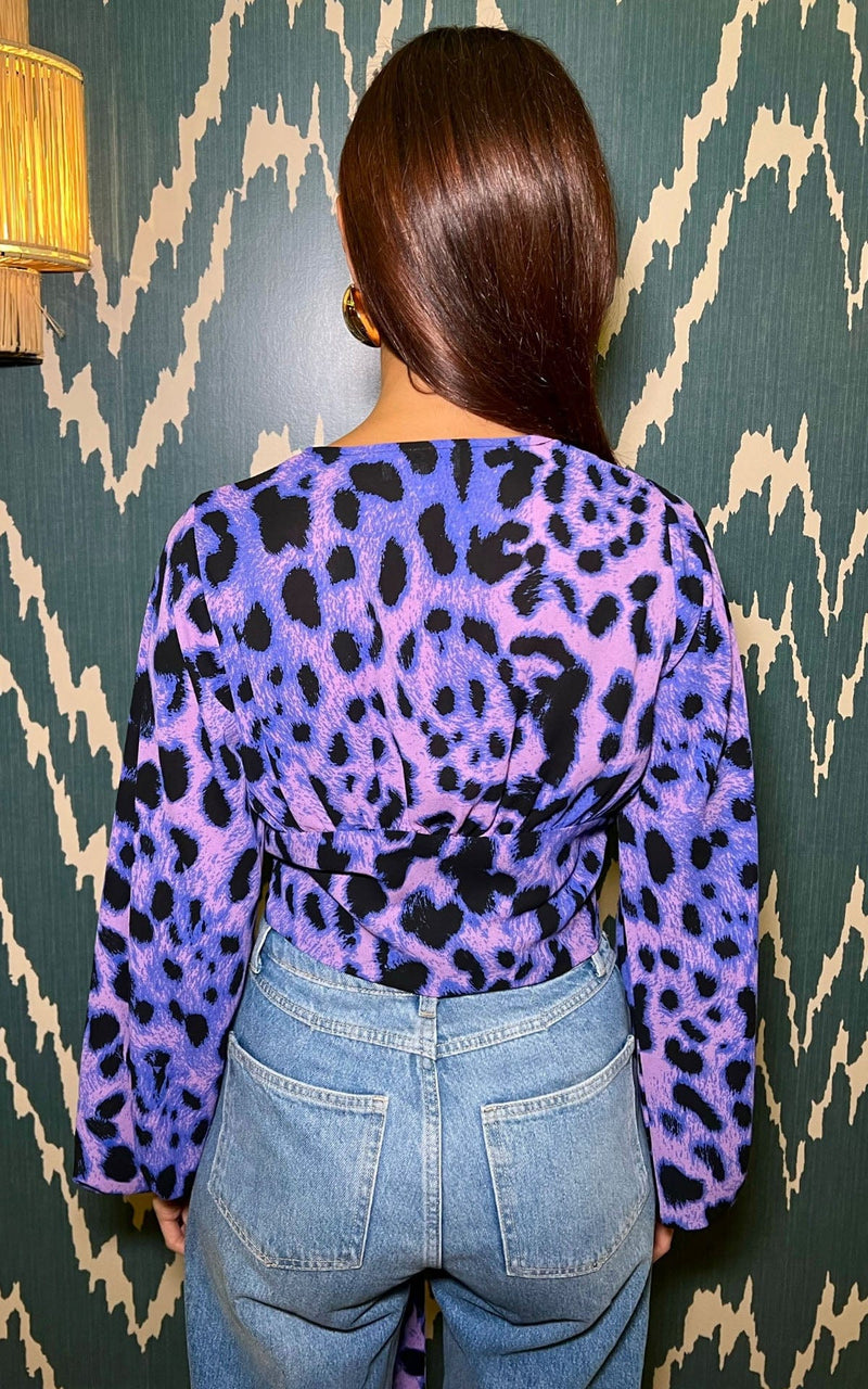 Joanie Tie Top In Lilac Leopard