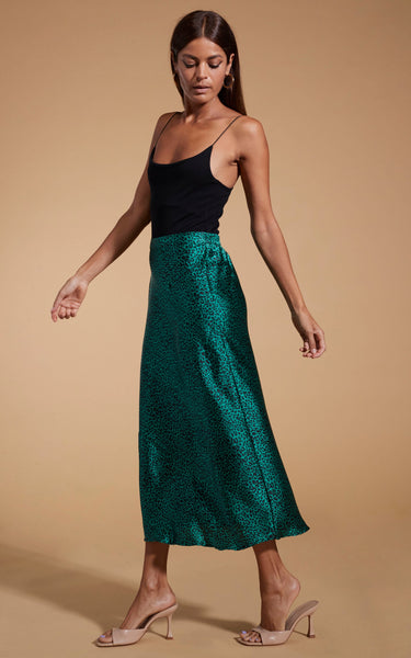 Green leopard midi skirt online