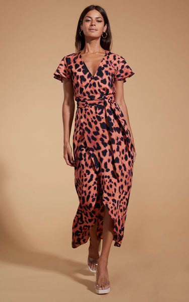 Cayenne Dress In Plorange Leopard Print Dancing Leopard