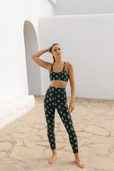 HALO Malala Yoga Leggings in Green Triangle Dancing Leopard