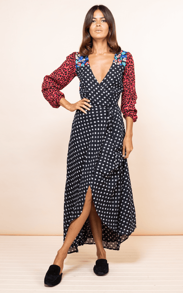 Jagger Maxi Dress In Red Dotty Print Dancing Leopard
