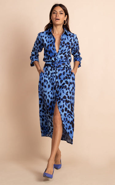 Royal blue dress with leopard print shoes new arrivals