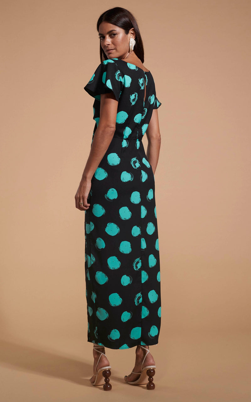 Green dress with shop black polka dots
