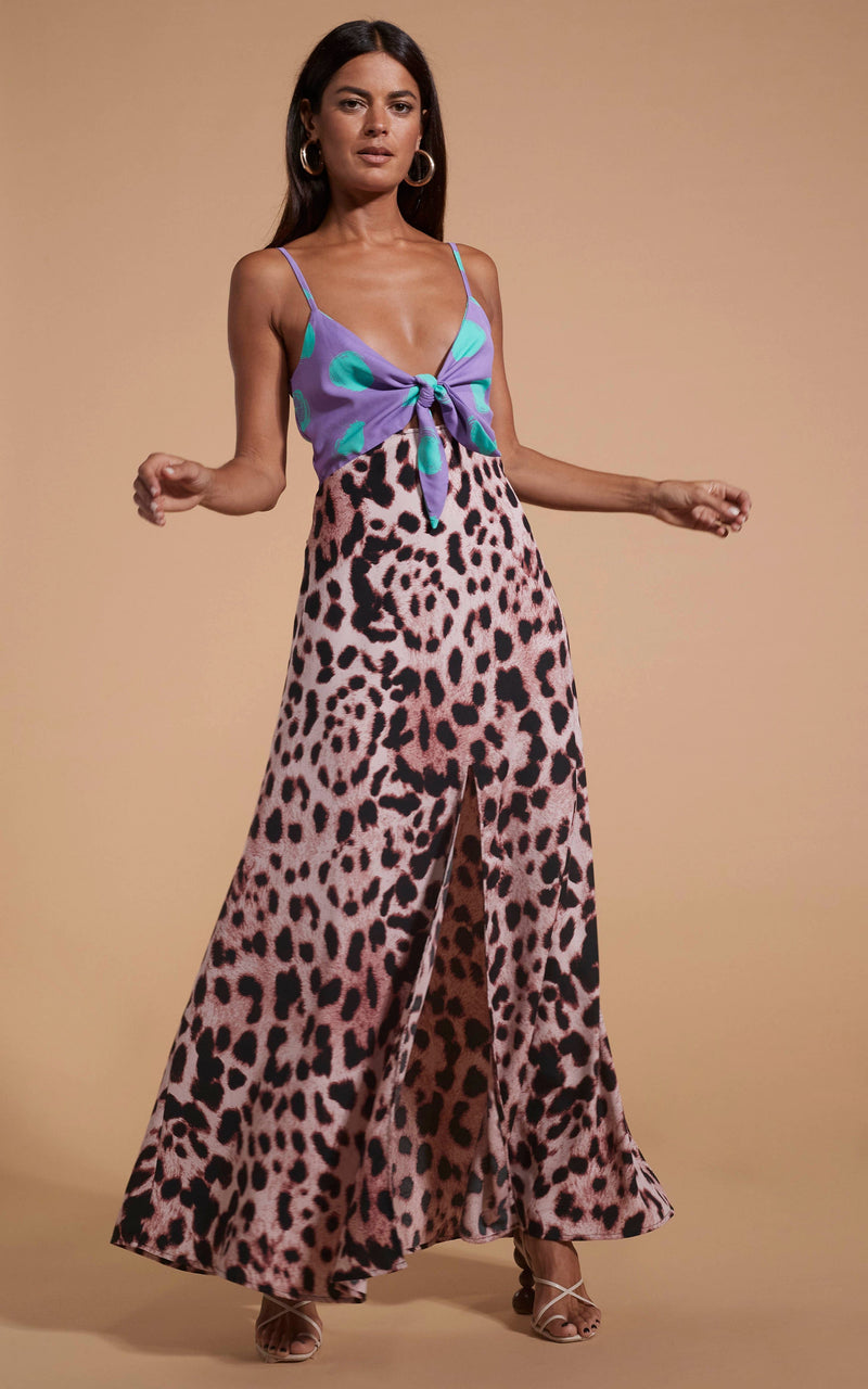 Florence Dress In Green On Purple Dot Blush Leopard Dancing