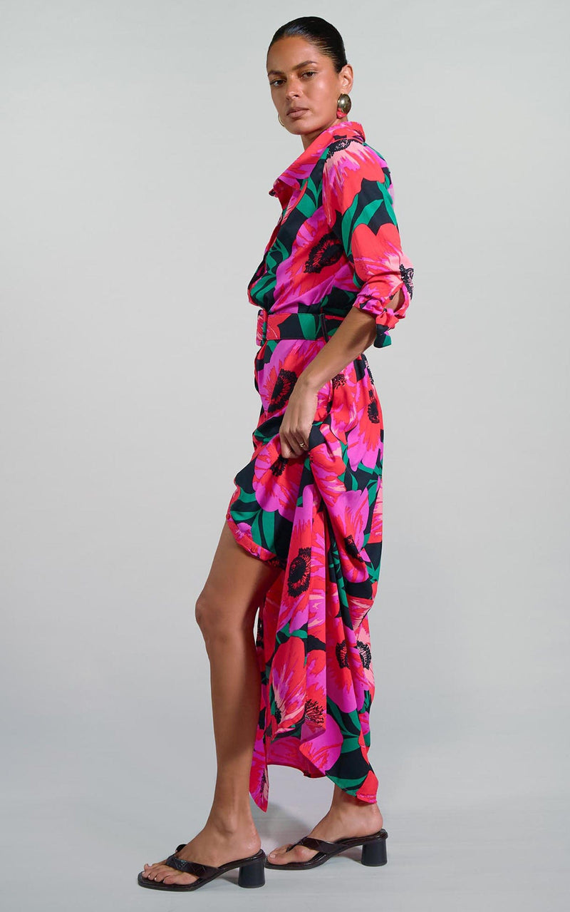 Dove Dress in Pink on Black Poppy