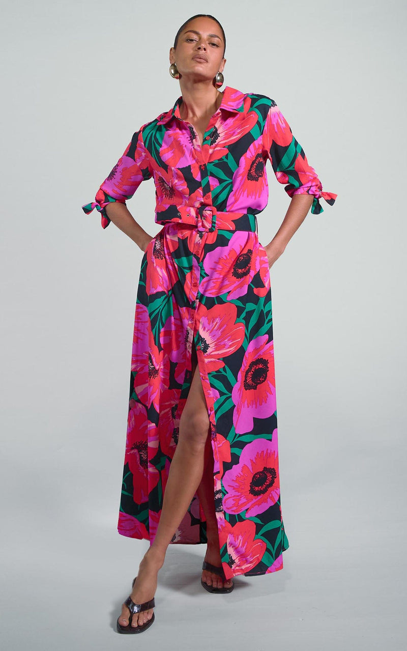 Dove Dress in Pink on Black Poppy