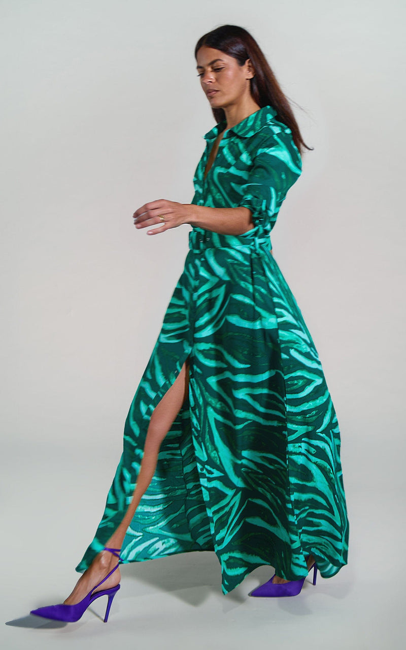 Dove Dress In Green Painted Zebra