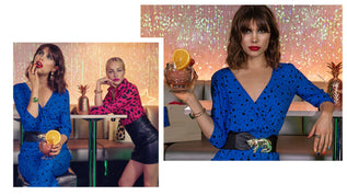 collage of Dancing Leopard models drinking cocktails in bar