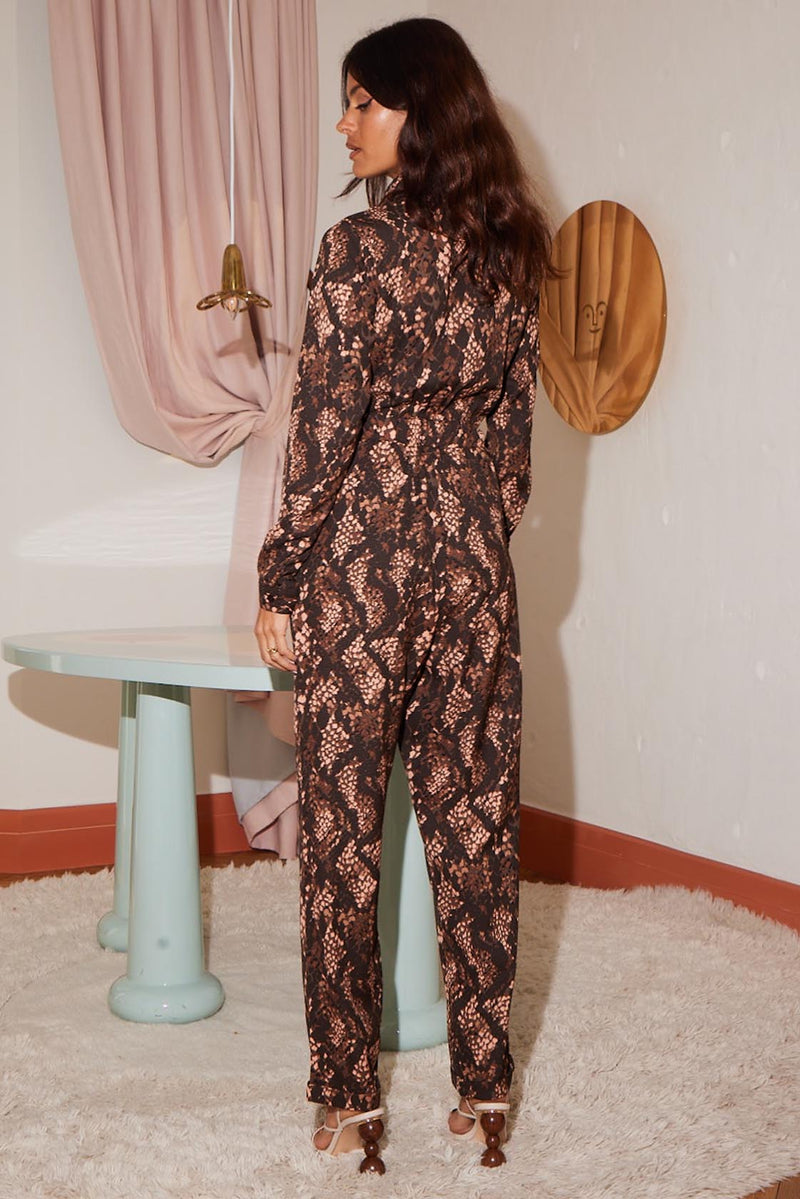 Roxanna Jumpsuit In Brown Snake