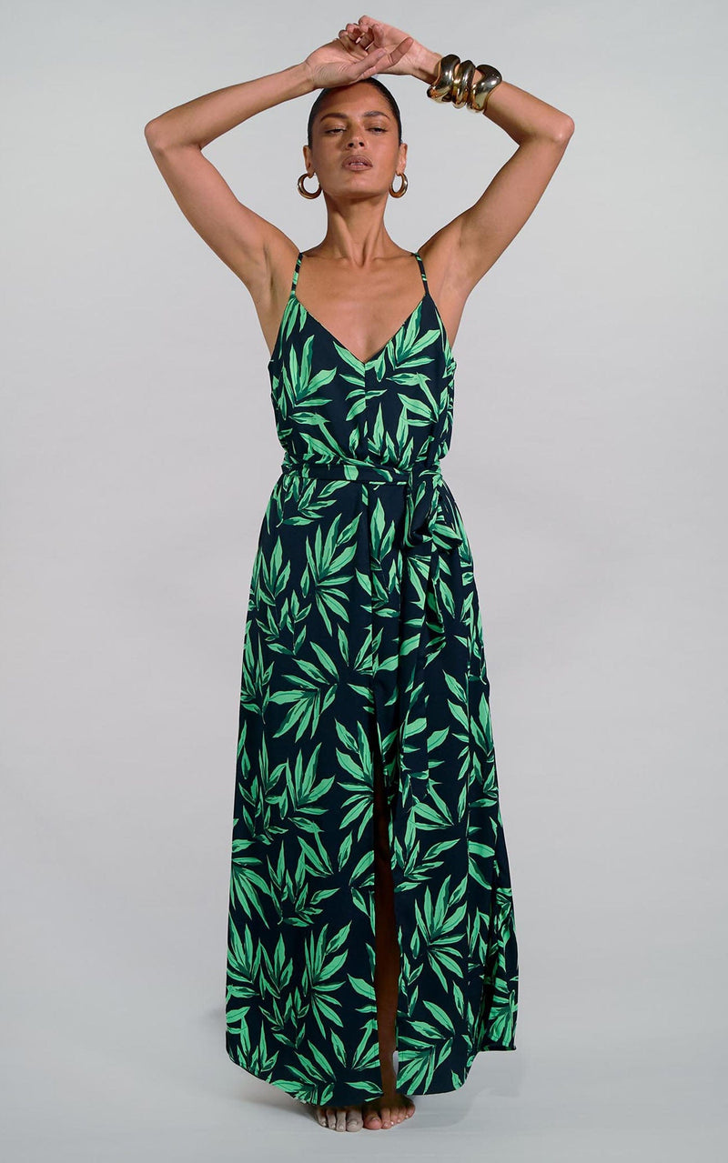 Sookee Slip Dress in Tropic Green on Black