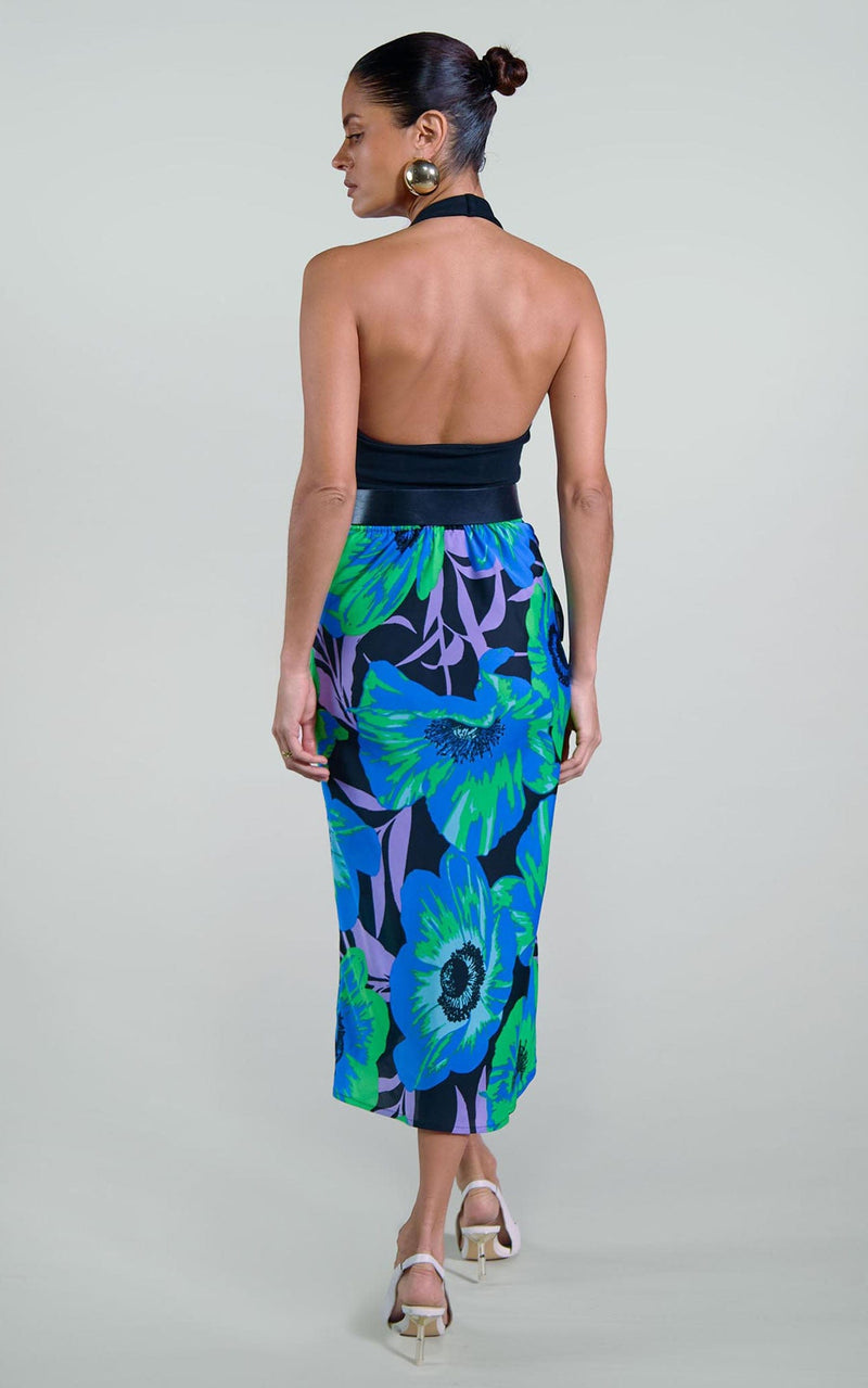 Renzo Skirt in Blue on Black Poppy