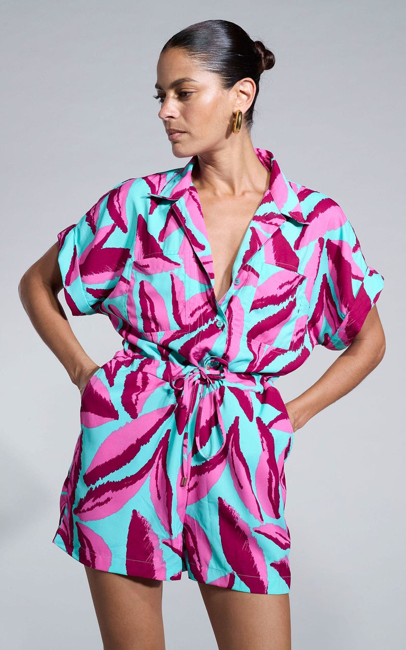 Rizzo Shirt Playsuit in Pink on Mint Leaf