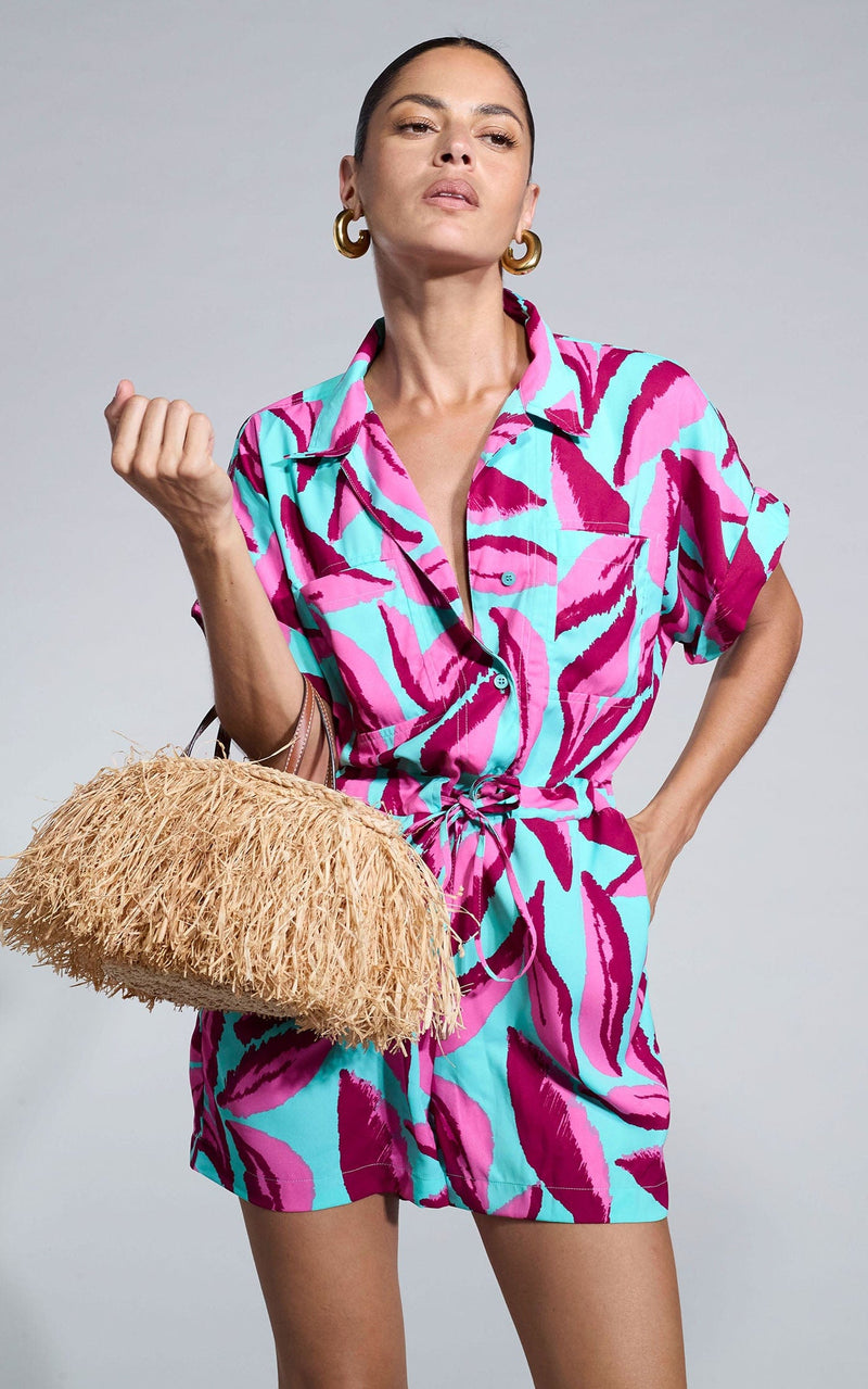 Rizzo Shirt Playsuit in Pink on Mint Leaf