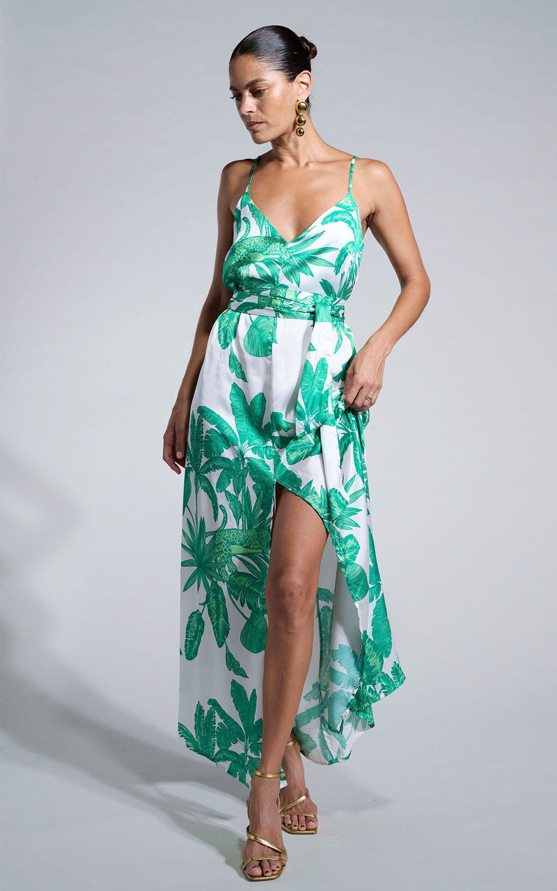 Sookee Slip Dress in White Jungle Palm