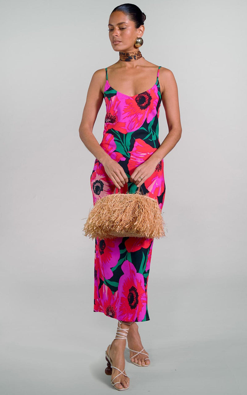 Sienna Midaxi Slip Dress in Pink on Black Poppy