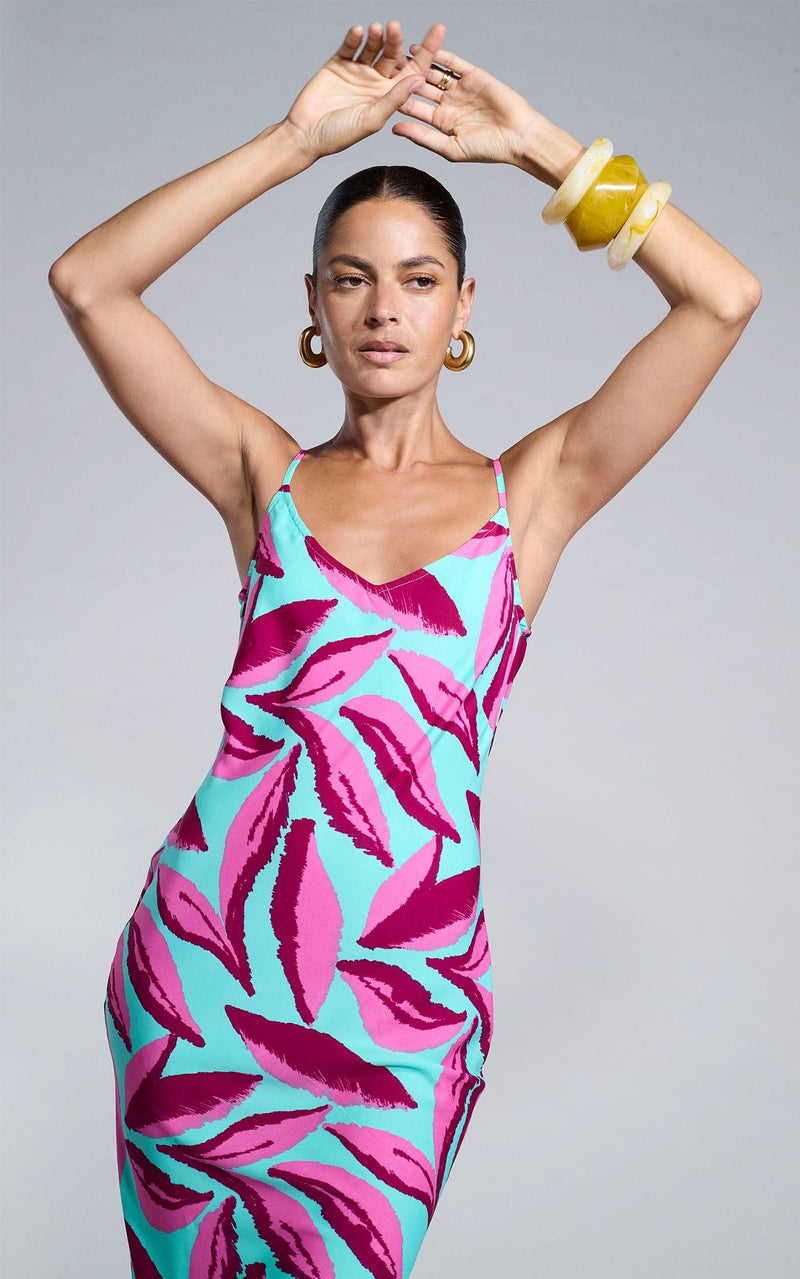 Sienna Midaxi Slip Dress in Pink on Mint Leaf