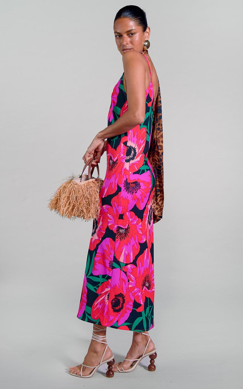 Sienna Midaxi Slip Dress in Pink on Black Poppy