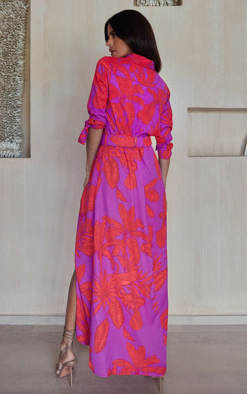 Dove Dress in Red on Purple Jungle