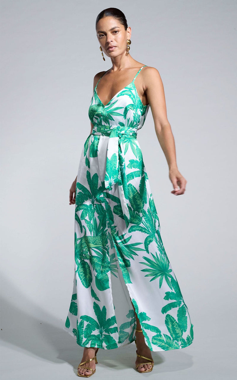 Sookee Slip Dress in White Jungle Palm