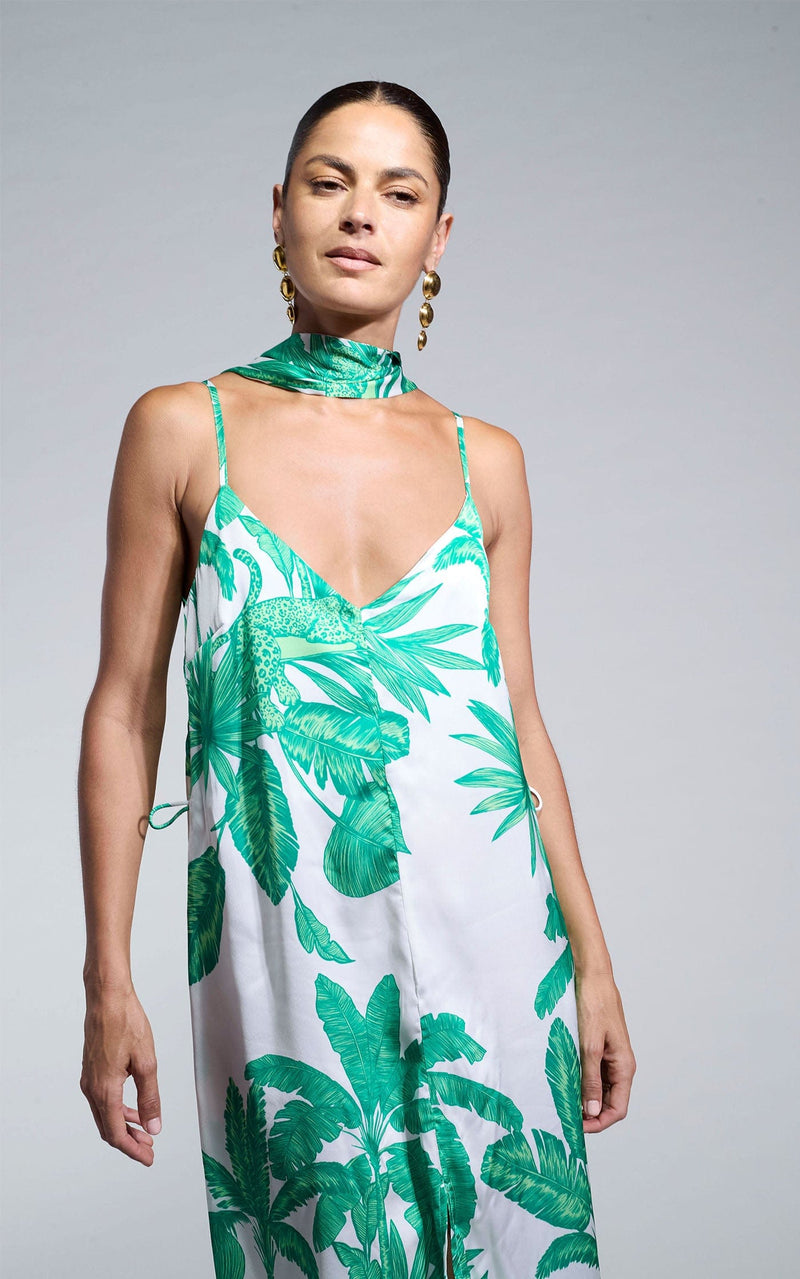 Sookee Slip Dress in White Jungle Palm